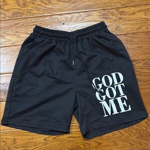 Black and White Athletic Shorts with Bold Text
